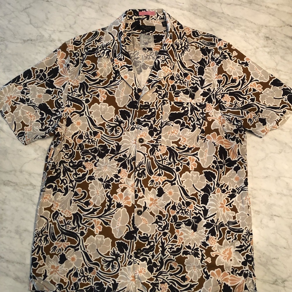 Ted Baker Multicolor Floral Linen Casual Shirt